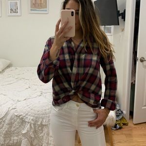 Flannel with twist crop detail in front